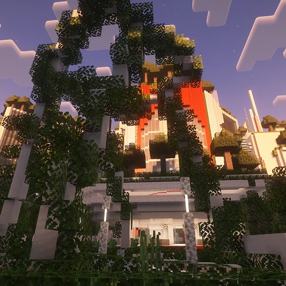 Озеленённые небоскрёбы цифрового города Кубиом, построенного в Minecraft для МТС