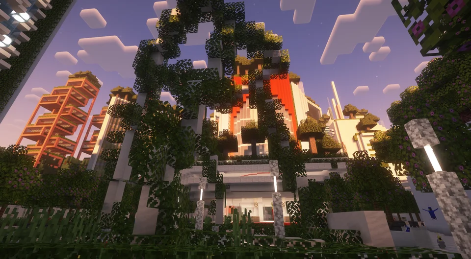 Зелёные улицы и здания города Кубиом в Minecraft
